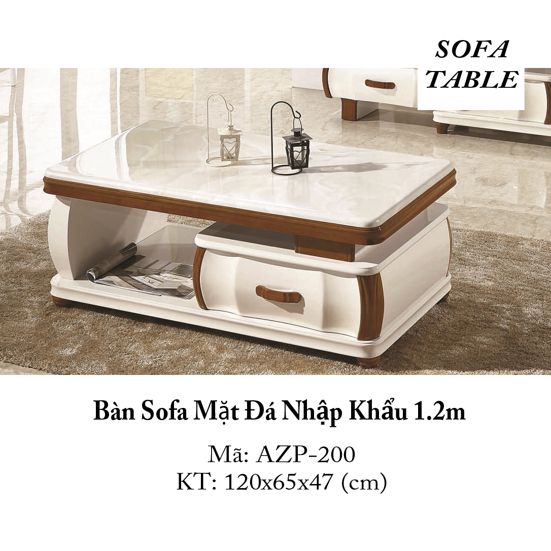 Bàn Sofa Mặt Đá Size 1.2m / 1 Ngăn Kéo / Dòng Cao Cấp - Hàng Nhập Khẩu AZP-T200