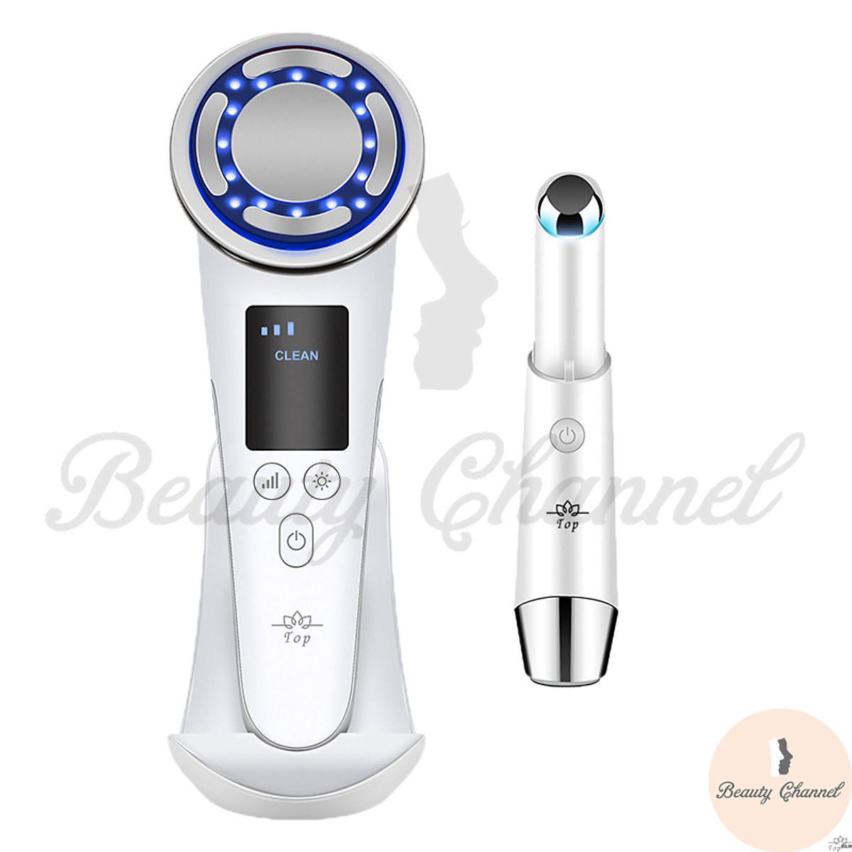 Máy Massage Mặt Làm Đẹp Da 5 in 1 – Photon Nóng Lạnh – EMS Nâng Cơ – Xung Điện Massage Giúp Rửa Sạch Da Mặt, Tăng Cường Hấp Thụ &amp; Khóa Giữ Chất Dưỡng Săn Chắc Làn Da Kèm Máy Massage Mắt Mini Loại Bỏ Quầng Thâm