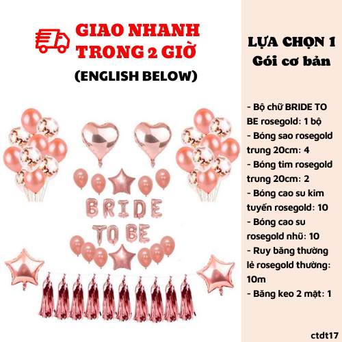 Bộ bong bóng trang trí tiệc chia tay độc thân màu hồng rosegold ctdt17