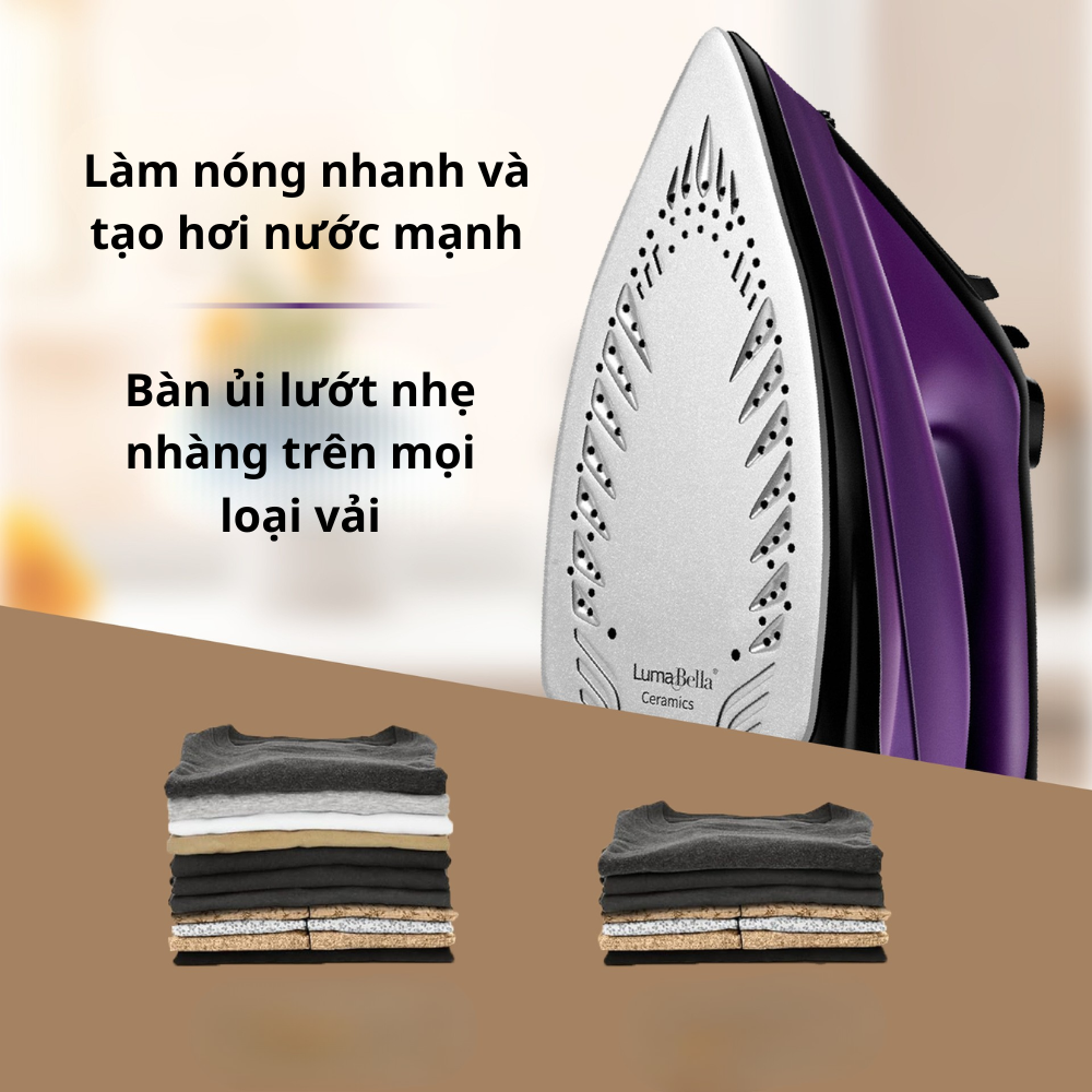 Bàn là, bàn ủi hơi nước cầm tay Lumabella LB-61013 công suất 2200W, mặt bàn ủi chống dính sử dụng với mọi vải - HÀNG CHÍNH HÃNG