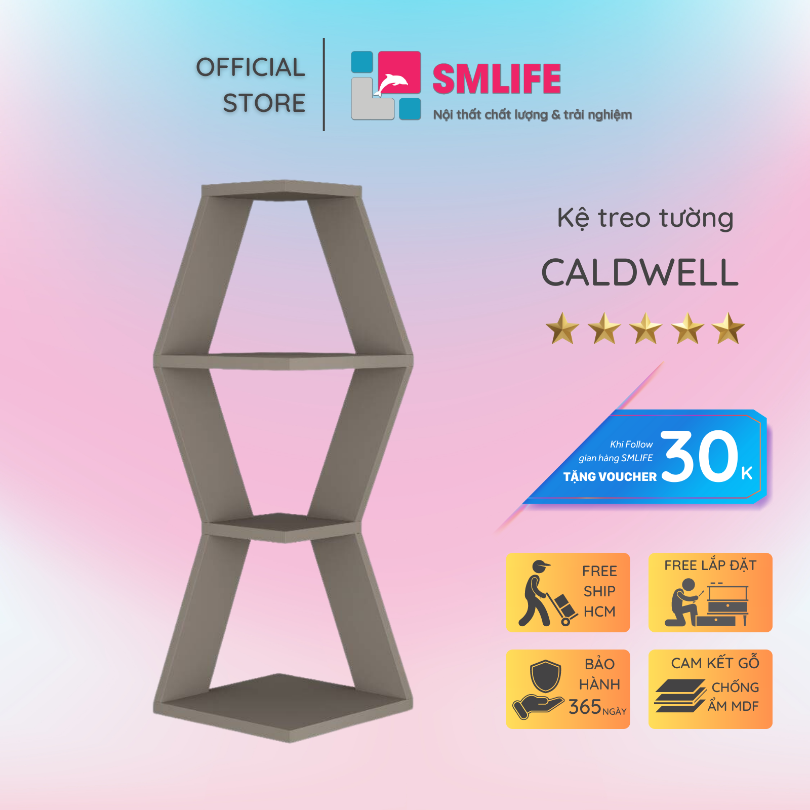 Kệ trang trí kệ để sách gia đình SMLIFE Caldwell