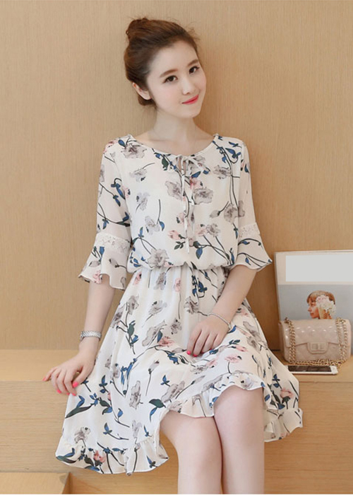 Đầm Xòe Họa Tiết Hoa Duyên Dáng Xinh Xắn