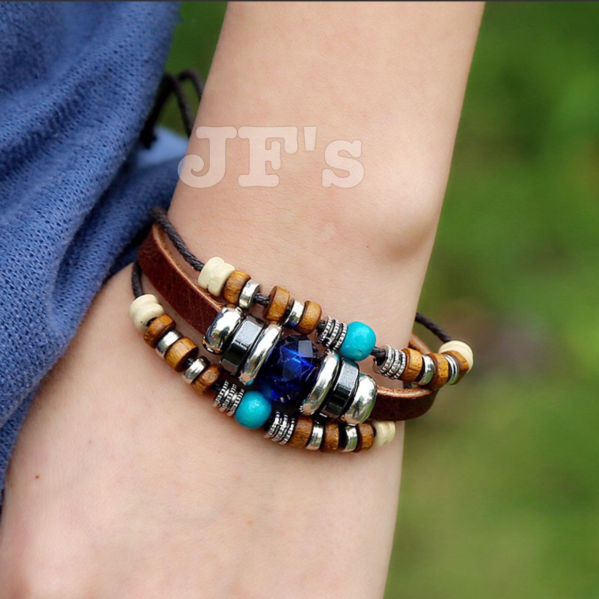 Vòng đeo tay da nhiều lớp, vòng tay thời trang bohemian