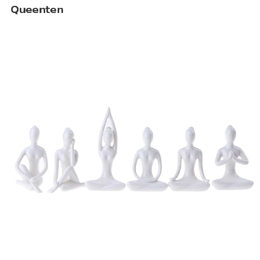 Queenten 6 Styles Meditation Yoga Pose Statue Figurine Ceramic Yoga Figure Decor Ornament QT