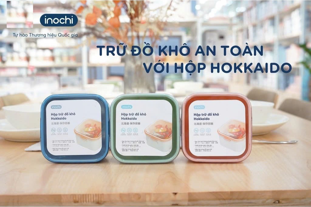 Hộp Trữ Đồ Khô Hokkaido 800ml - Hộp Đựng Thực Phẩm Khô, Chứa Bánh Mứt Inochi ( Tặng kèm sticker)