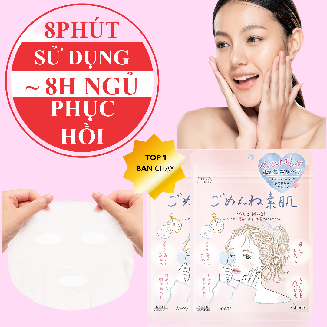 Mặt Nạ Giấy Phục Hồi Và Dưỡng Trắng Da Kosé Clear Turn Face Mask (7 Tấm)