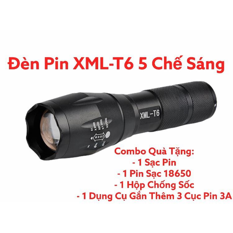 Đèn Pin Siêu Sáng, Đèn LED T6 Sạc Pin Chiếu Sáng Ngoài Trời, Vật Liệu Hợp Kim Chống Thấm Nước, Có 5 Chế Độ Sáng