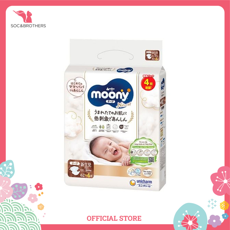 Bỉm dán cao cấp Moony Natural Organic size NB 62+4