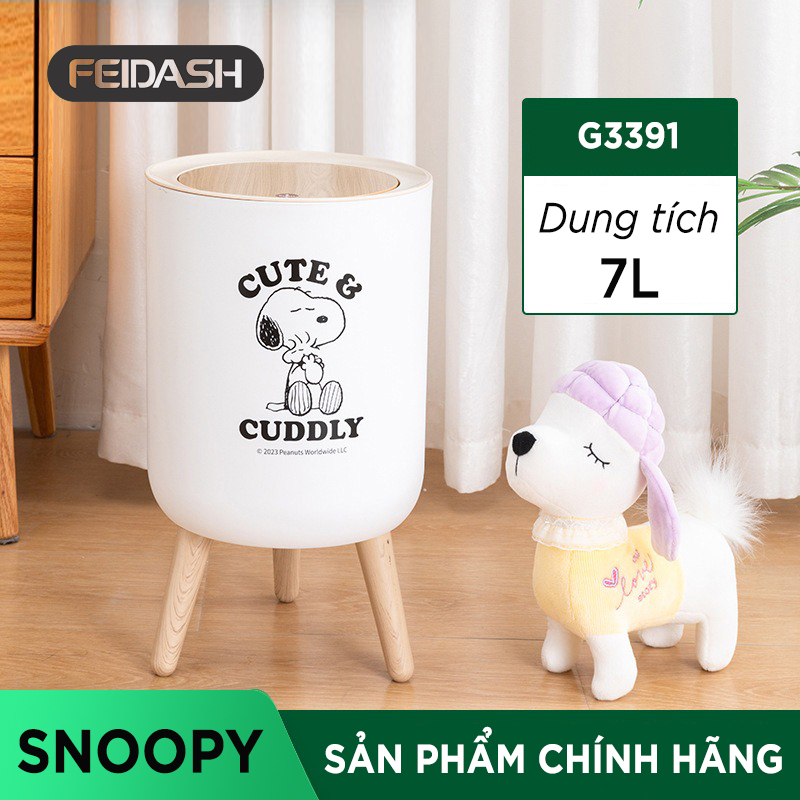 Thùng Đựng Rác Chân Đứng Nắp Lật Vân Gỗ FEIDASH Snoopy G3391 - Kiểu dáng thiết kế hoạt hình ngộ ngĩnh giúp bé yêu thích hơn với việc bỏ rác vào thùng