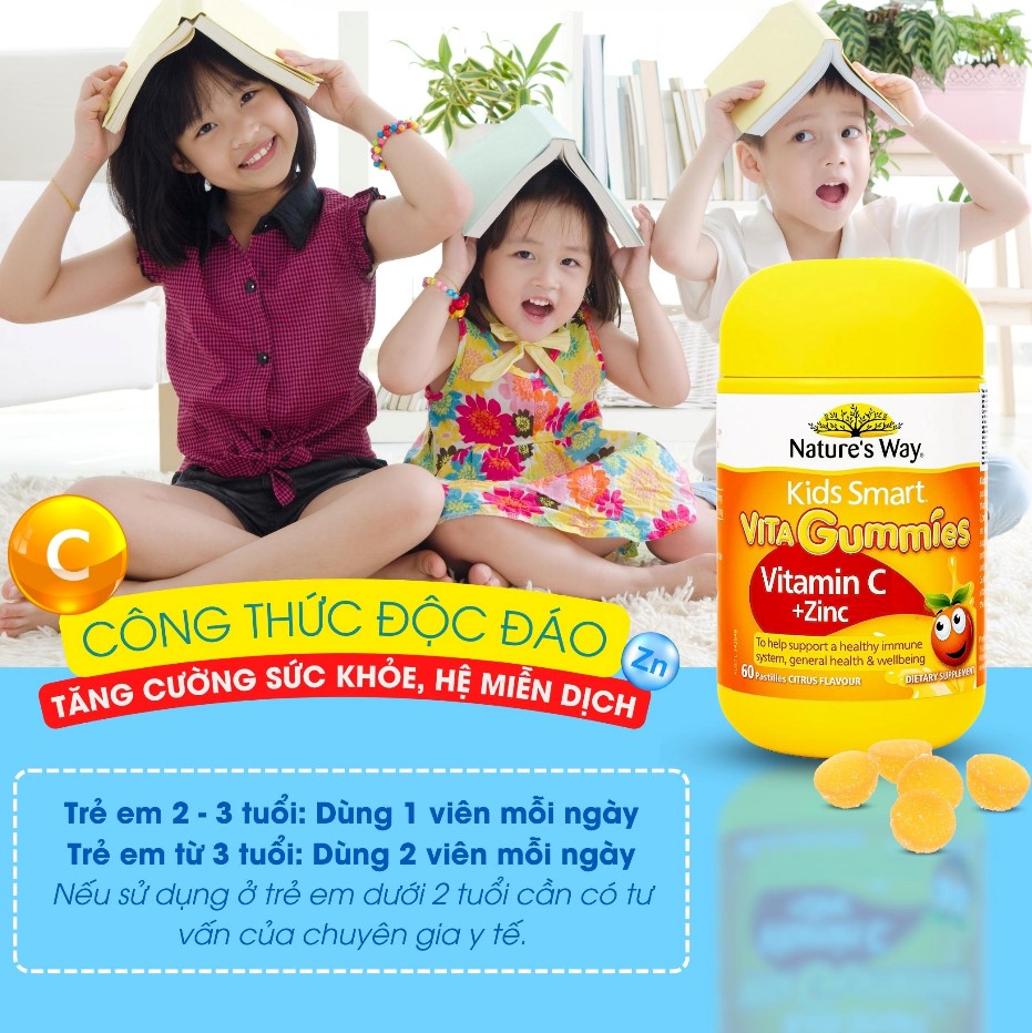 Hỗ trợ sức khỏe hệ miễn dịch cho trẻ Nature's Way Vita Gummies Vitamin C + Zinc tăng sức đề kháng, nhanh lành bệnh, hỗ trợ ăn ngon - OZ Slim Store