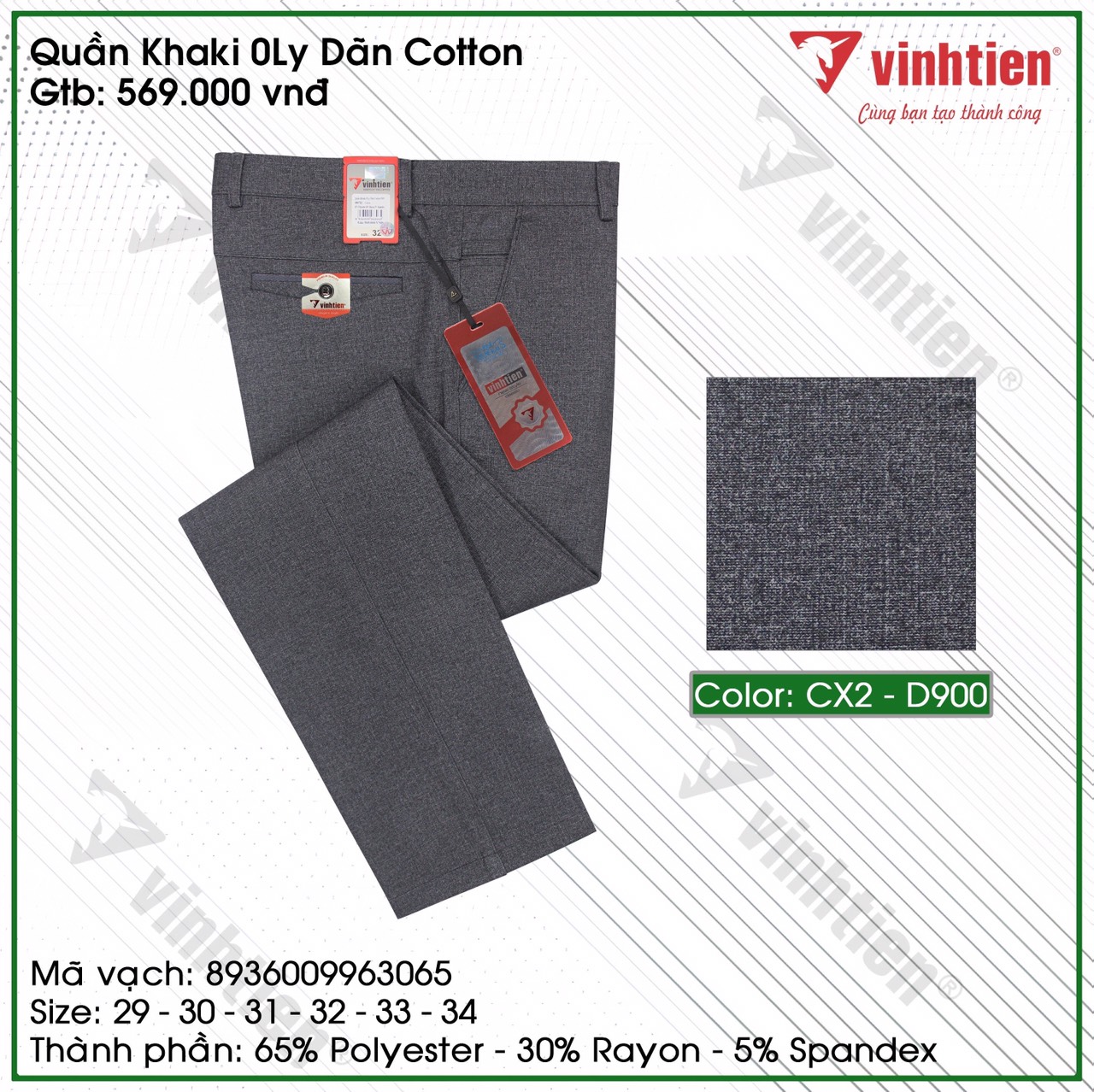 Quần Kaki 0Ly Nam Dãn Cotton Classic Vĩnh Tiến 569 - Nhiều Màu