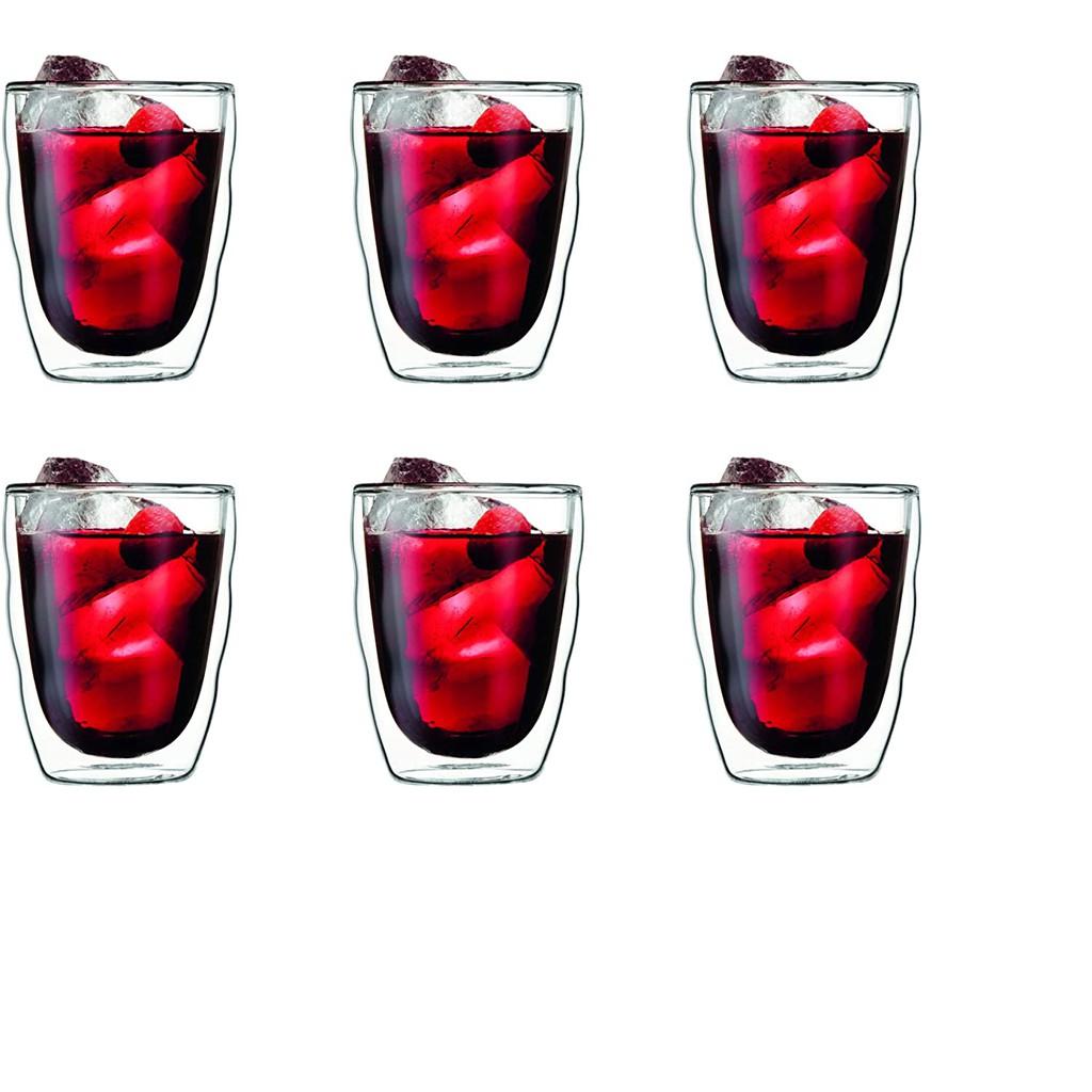 Bộ 6 Cốc Thủy Tinh BODUM PILATUS, Set Cốc Đẹp Uống Cà Phê, Nước Trái Cây, 250ml, Nhập Đức