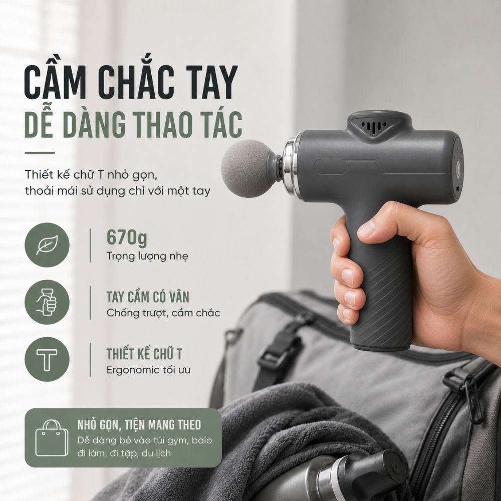 Súng Massage Cầm Tay KACHI MK466 Công Suất 20W - 4 Đầu Massage Giảm Đau Cơ Sâu - hàng chính hãng
