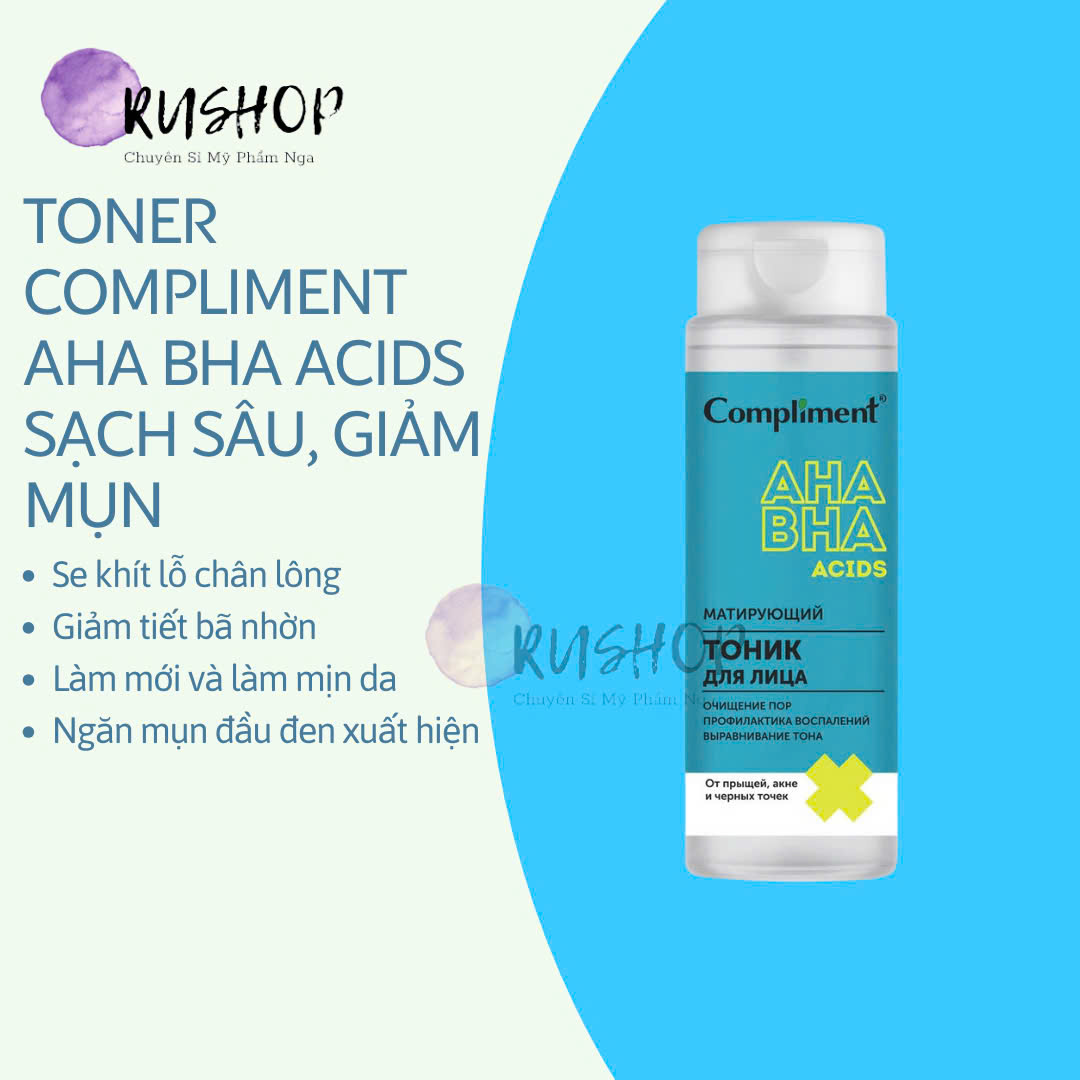 Toner Compliment AHA BHA acids sạch sâu, giảm mụn, se khít chân lông (XANH) 200ml