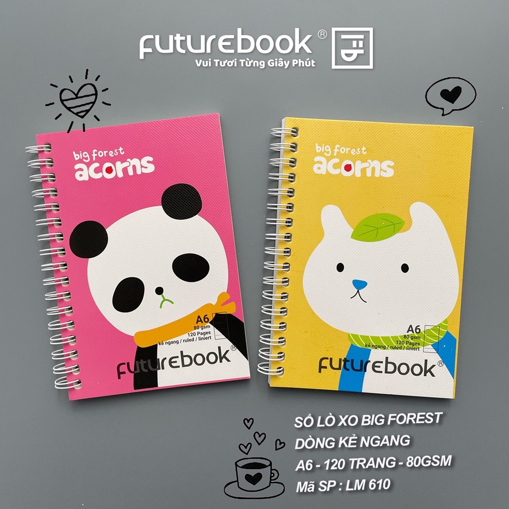 FUTUREBOOK -Sổ Lò Xo Bìa Mềm A6-Dòng Kẻ Ngang-Định Lượng 80GSm-120 Trang. MSP LM610