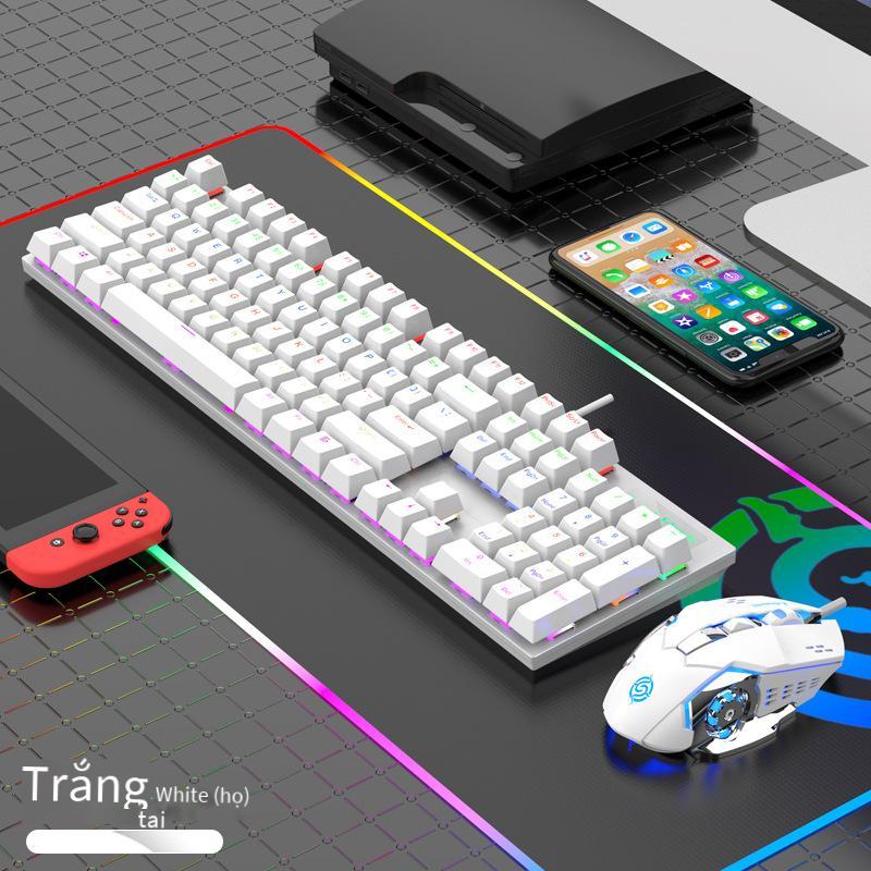 Phong cách mới nhất thương mại điện tử trục xanh bàn phím cơ USB có dây phát sáng bàn phím máy tính trò chơi bộ chuột CF ăn gà LOL