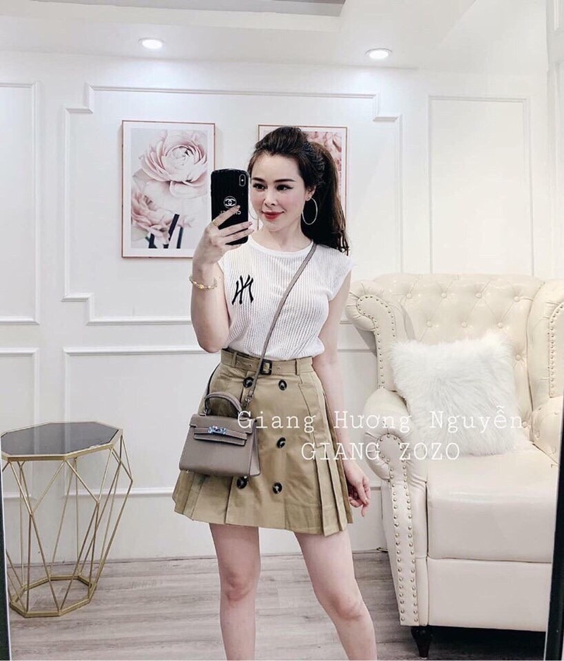 Chân váy  chữ A nữ kaki kèm đai CV150