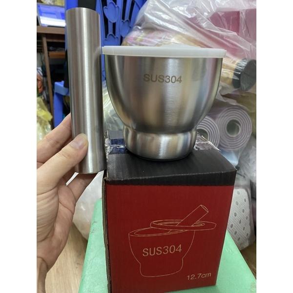 Bộ cối chày inox sus 304 có nắp size 12,7 cm dày nặng chắc chắn có đế chống trượt