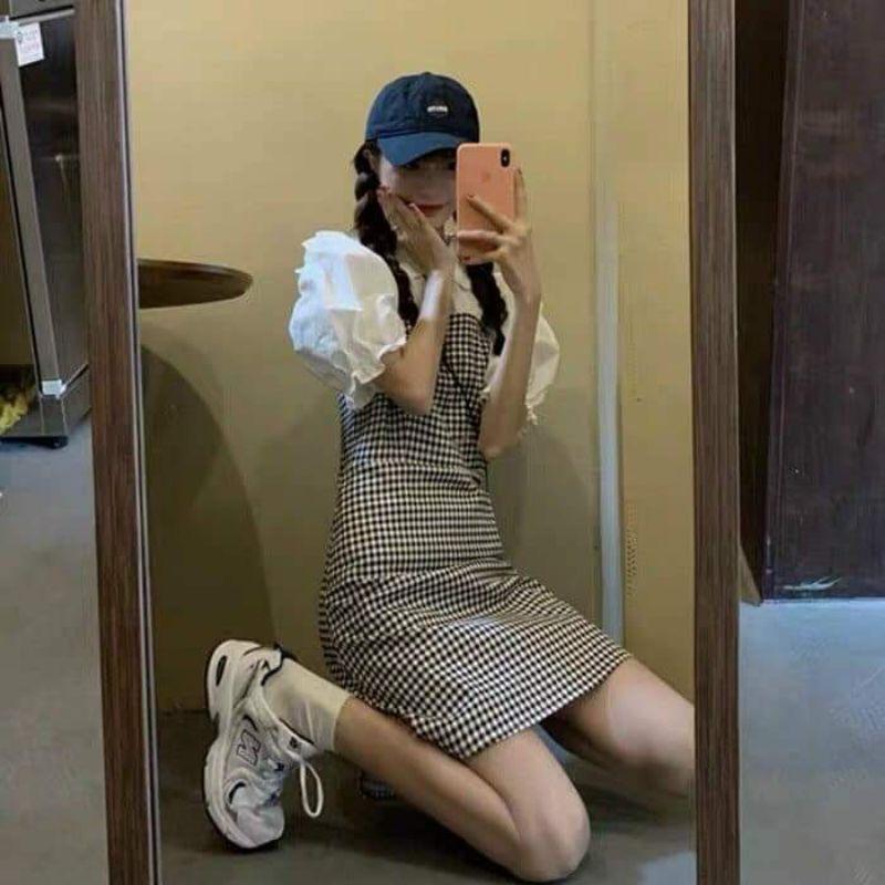 ĐẦM SUÔNG SỌC CARO PHỐI CỔ SƠ MI BÈO DỄ THƯƠNG