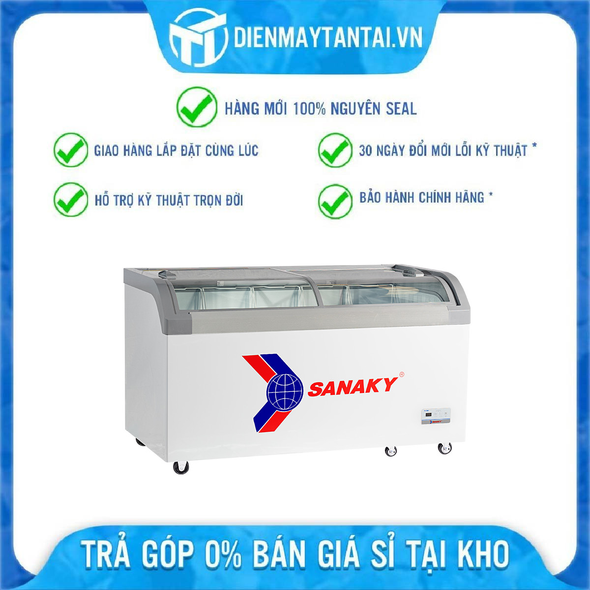 TỦ ĐÔNG TRƯNG BÀY KEM SANAKY 500 LÍT VH-888KA NHÔM