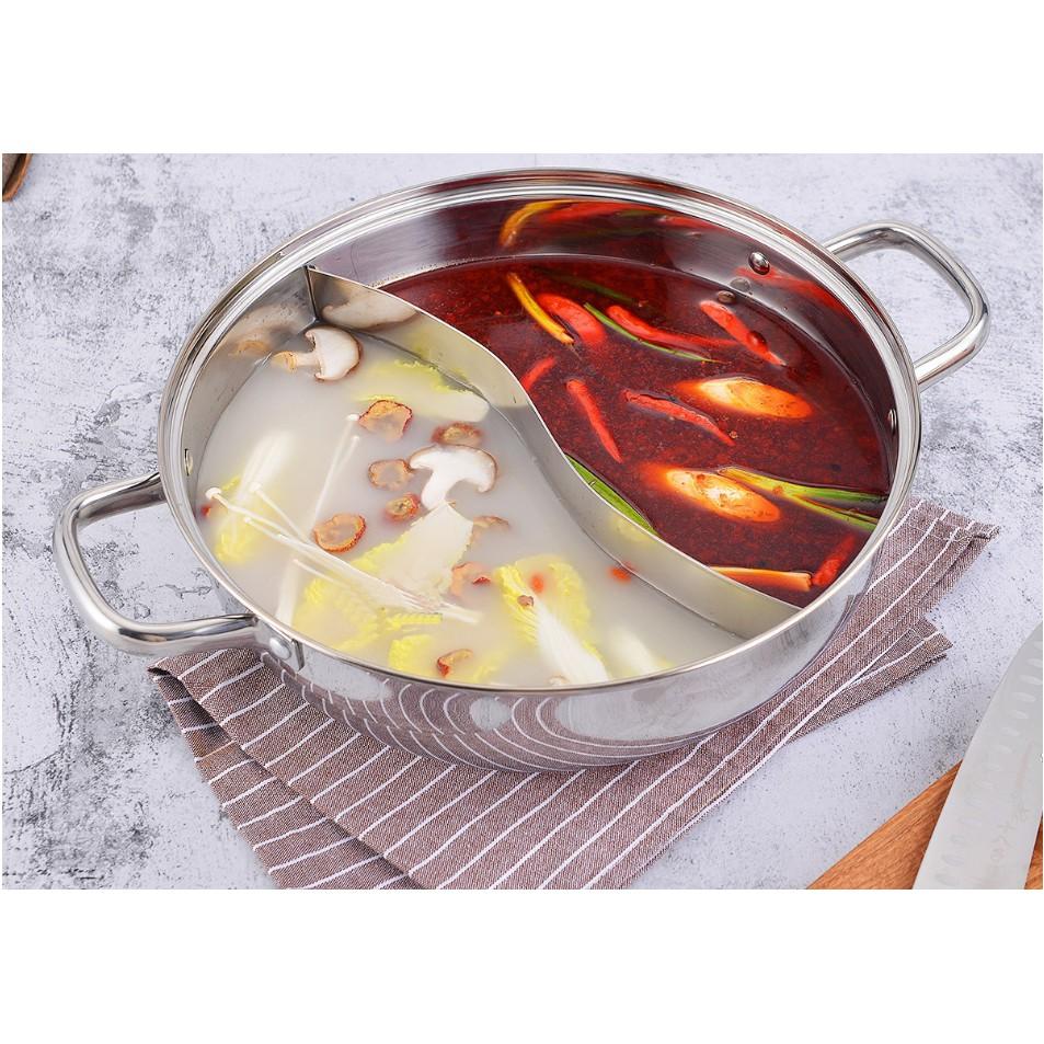 Nồi Lẩu 2 Ngăn Size 30 Cm, Nấu Được Trên Bếp Từ Có Nắp Kính