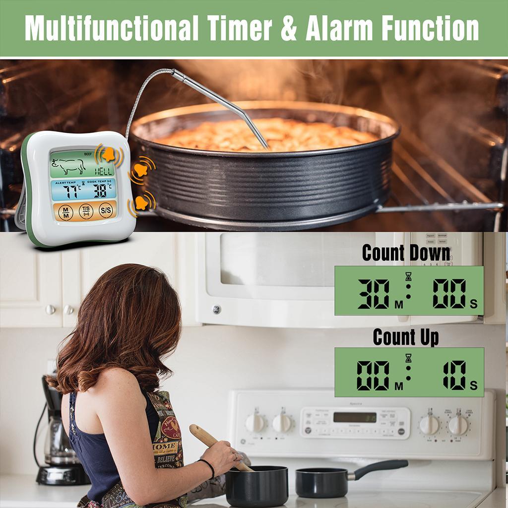 Digital Meat Thermometer Instant Read Timer Function Stainless Steel Probe