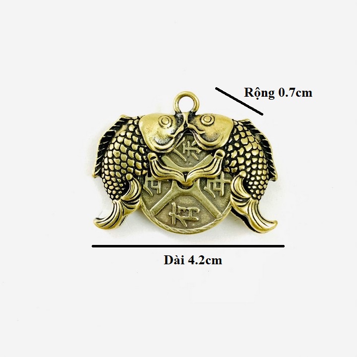 Móc Khóa Đồng Song Ngư Cá Chép, kích thước 4.2 x 0.7cm, màu đồng, dùng để trang trí bàn sách, bàn học, treo trên xe ô tô, treo vào móc khóa - SP005227