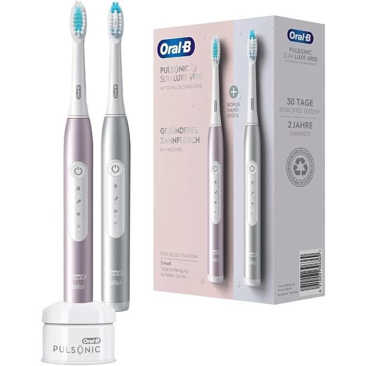 Set 2 Bàn Chải Oral-B Pulsonic Slim Luxe 4900, Giúp Loại Bỏ 99% Vi Khuẩn, Mảng Bám, Ngừa Sâu Răng, Nhập Đức