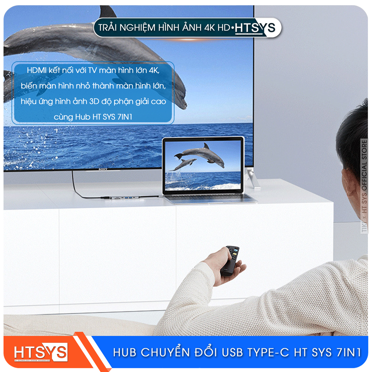 Hub Chuyển Đổi USB Type C HT SYS 7 in 1 To HDMI, USB 3.0, SD, TF, USB C, PD 100W - Hàng Chính Hãng