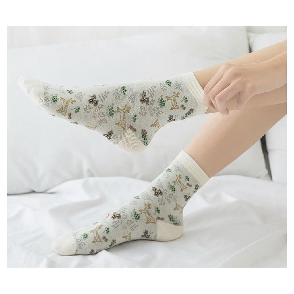 Vớ cổ cao Muzini tất nữ cotton họa tiết dễ thương TN105
