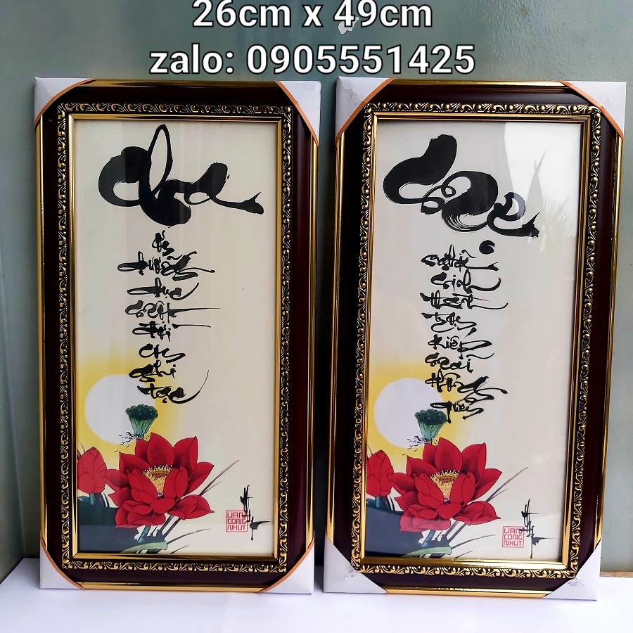 Cặp Tranh thư pháp cha mẹ 26cm x 49cm. Quà tặng ông bà, bố mẹ, mừng tân gia , khai trương,tết