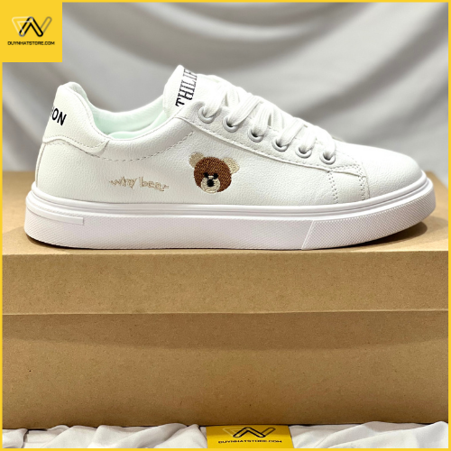 Giày Thể Thao Nữ Màu Trắng Phối Hình Gấu Duy Nhật Store Sang Bonsai Uzzang Đẹp Đế 2cm Êm Sneaker Bata Trendy Đơn Giản