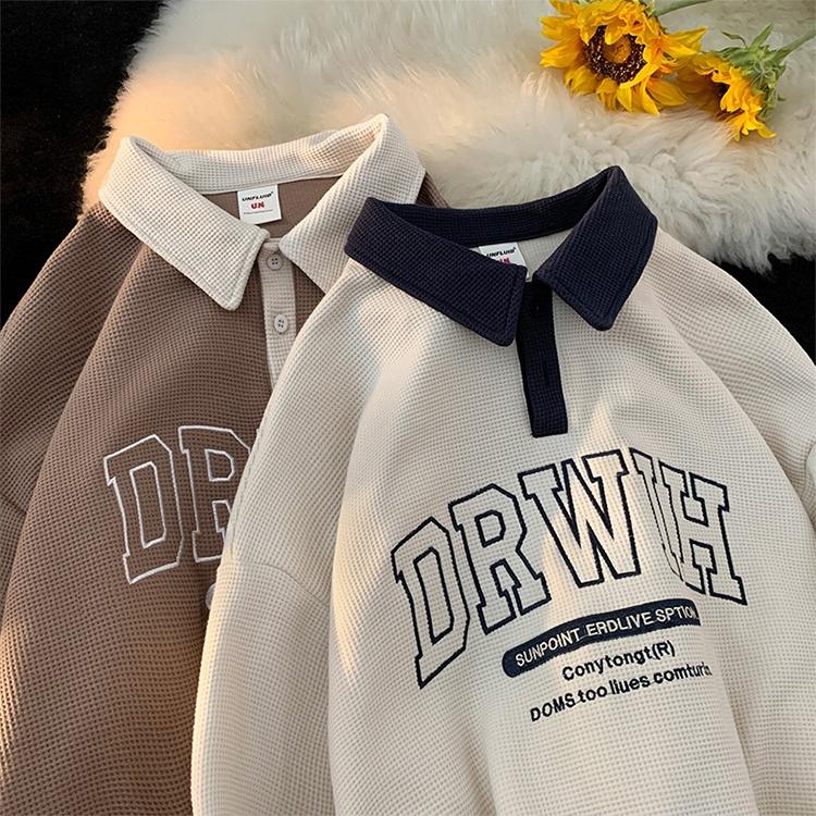 Áo polo tay dài DRWIH - Áo Sweater Unisex Form Rộng - Vải tổ ong Phong Cách Ulzzang – MayLinh Shop