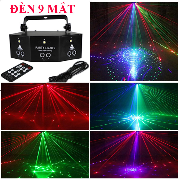 Đèn Chiếu LASER 9 Mắt Cảm Biến Âm Thanh Sân Khấu,Phòng Hát Karaoke