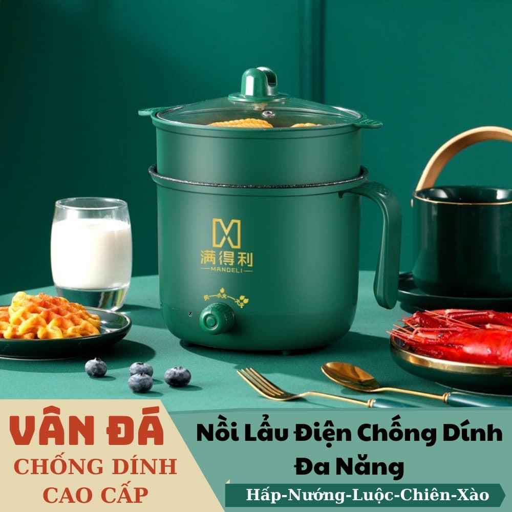 Nồi Lẩu Mini 2 Nấc Nhiệt Kèm Giá Hấp Có Tay Cầm Mẫu Mới 2021 - Ca Nấu Mì,Chiên,Sào Đa Năng Xanh Lục Bảo