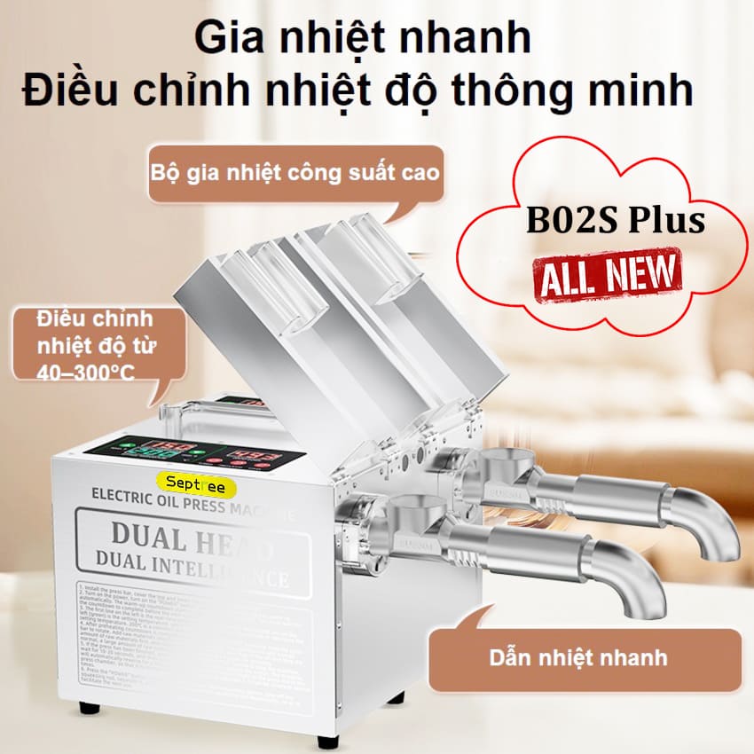 Máy ép dầu ăn thực vật 2 đầu kép đa năng thương hiệu Mỹ cao cấp Septree B02S Plus - Công suất 1900W - Hàng nhập khẩu