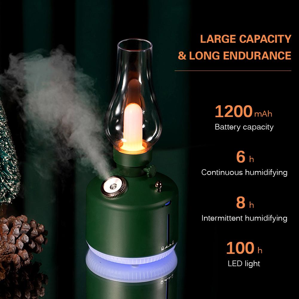 USB Rechargeable Misting Lantern Portable LED Retro Camping Light Flameless Tent Light with Air Humidifier for Home Out