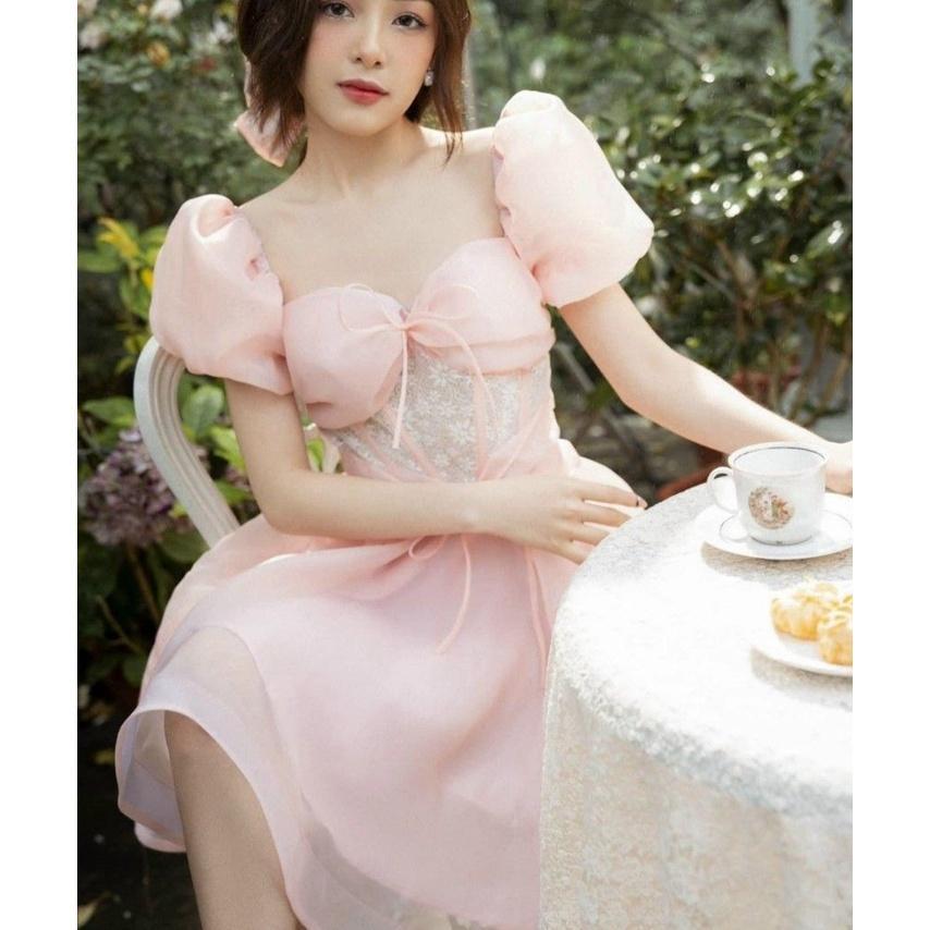 ĐẦM ĐI TIỆC TAY BỒNG PHỐI REN HOA