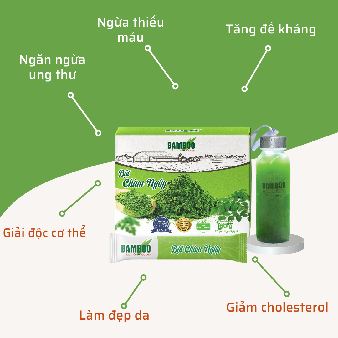 Bột Chùm ngây BAMBOO nguyên chất, siêu mịn hộp 60g/ 20 gói