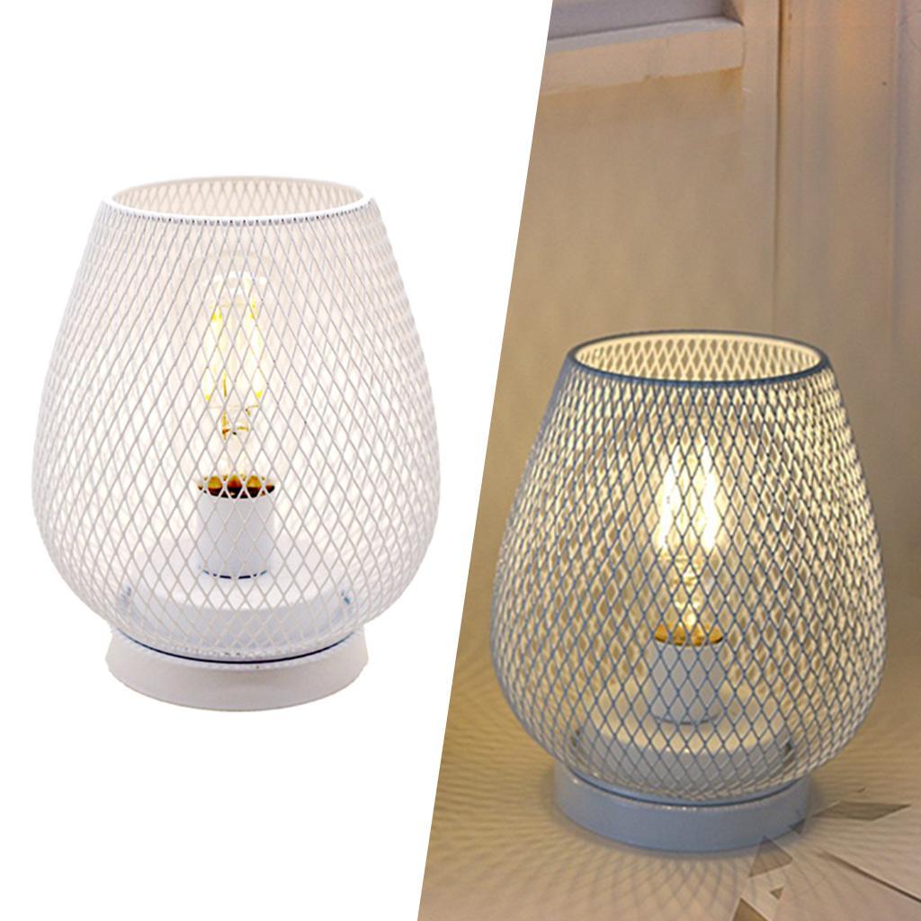 Iron Mesh Birdcage Shaped Table Lamp Light Battery Power Bedside Cafe White