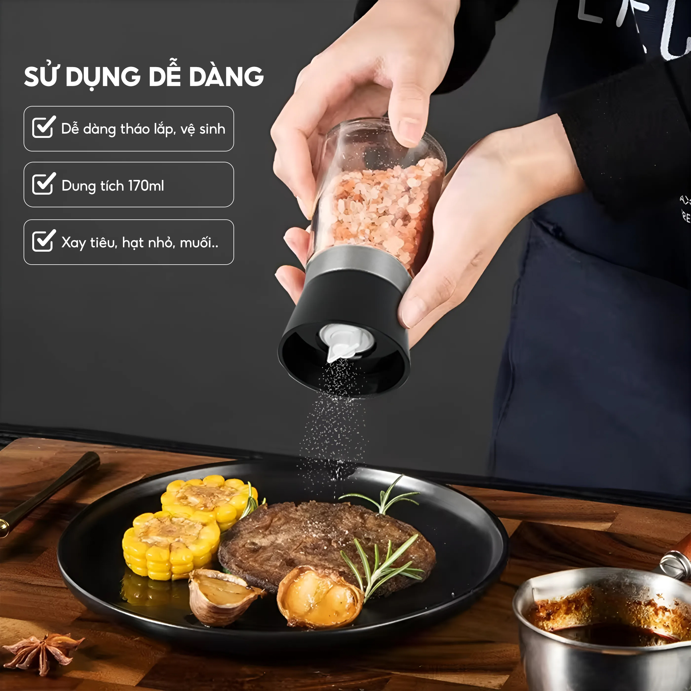 Lọ xay tiêu cầm tay thủy tinh, dụng cụ xay tiêu Lebenlang LBL9595, dung tích 170ml, nhỏ gọn tiện lợi - hàng chính hãng