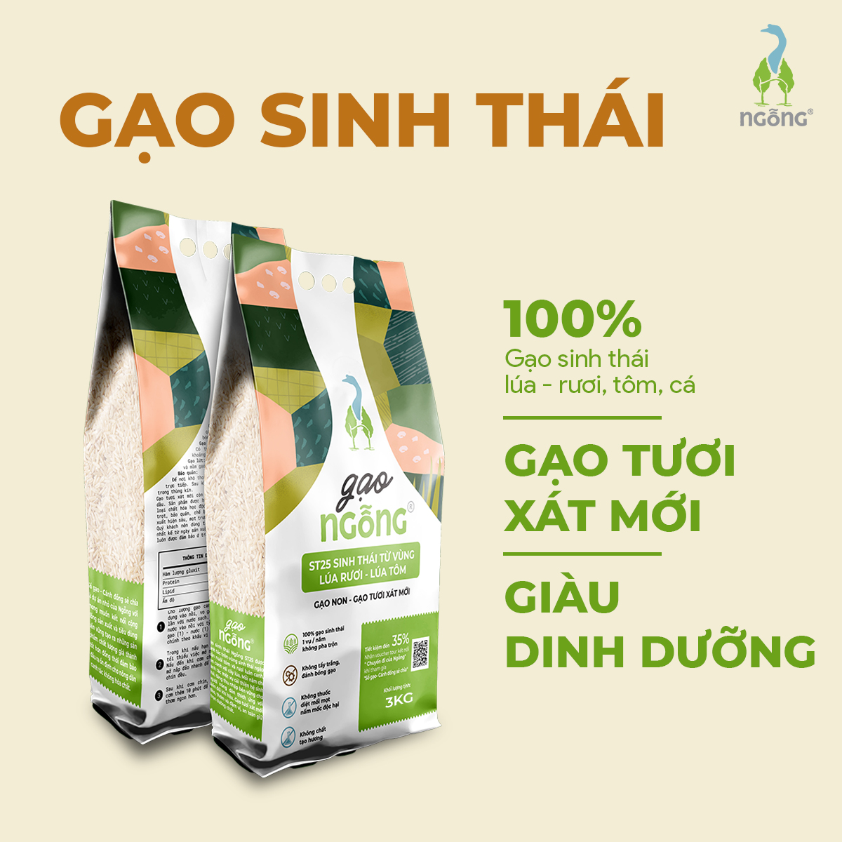 Gạo Ngỗng ST25 Sinh Thái Xát Lứt 3kg