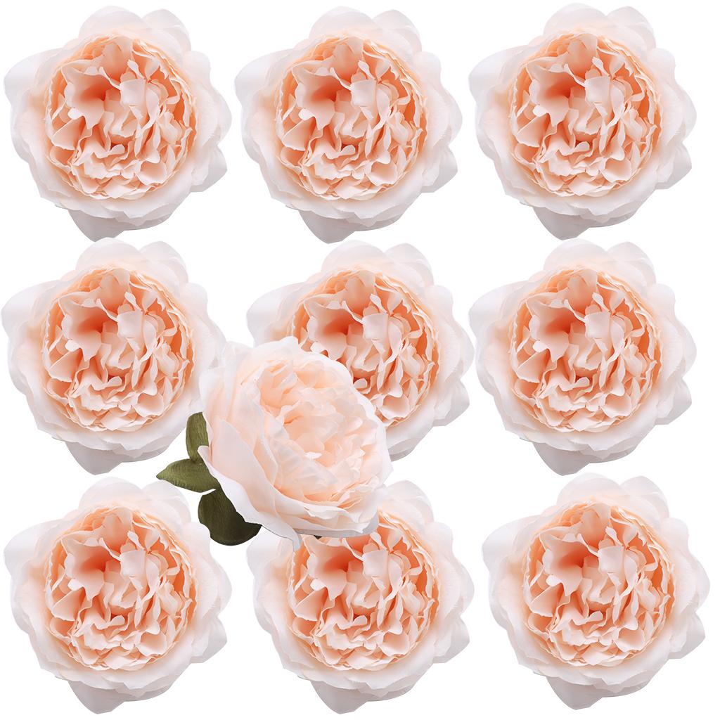 10Pcs Artificial Peony Silk Flower Head Home Wedding Decor Champagne