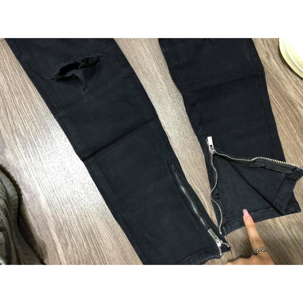 QUẦN JEAN SKINNY RÁCH GỐI KHÓA ZIP GẤU, KHÔNG ZIP GẤU SIÊU CẤP