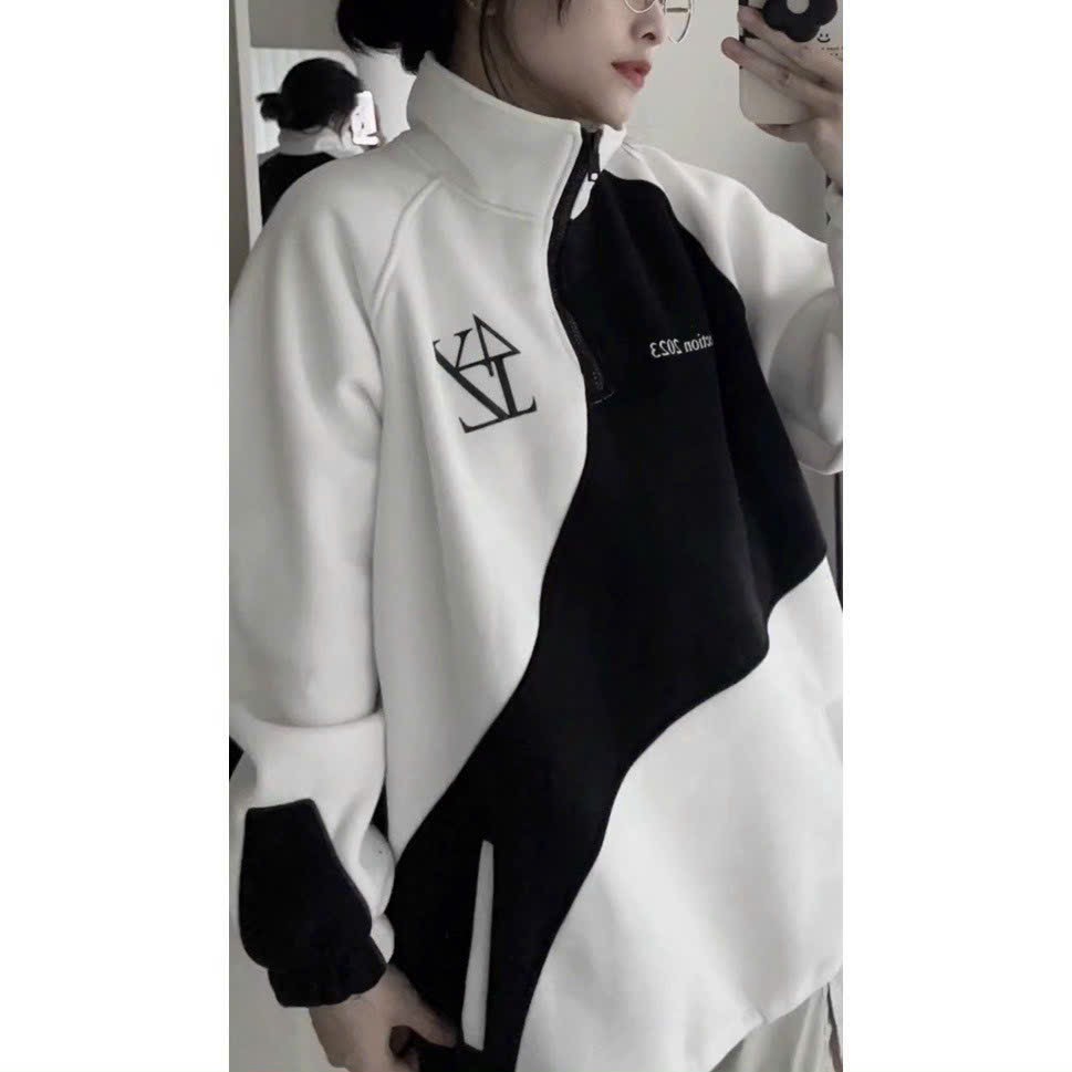 Áo khoác hoodie ATYS nỉ bông dày dặn phối màu đen trắng dây rút form rộng unisex khoác ngoài nam nữ Mềm Mát, Thấm Hút Mồ Hôi, Dày Dặn, Phong Cách Chuẩn Hàn, Năng Động