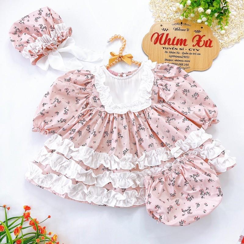 Váy Lolita Hoa Nhí Bé Gái 3-12kg Chất Thô Lụa Hoa Mềm