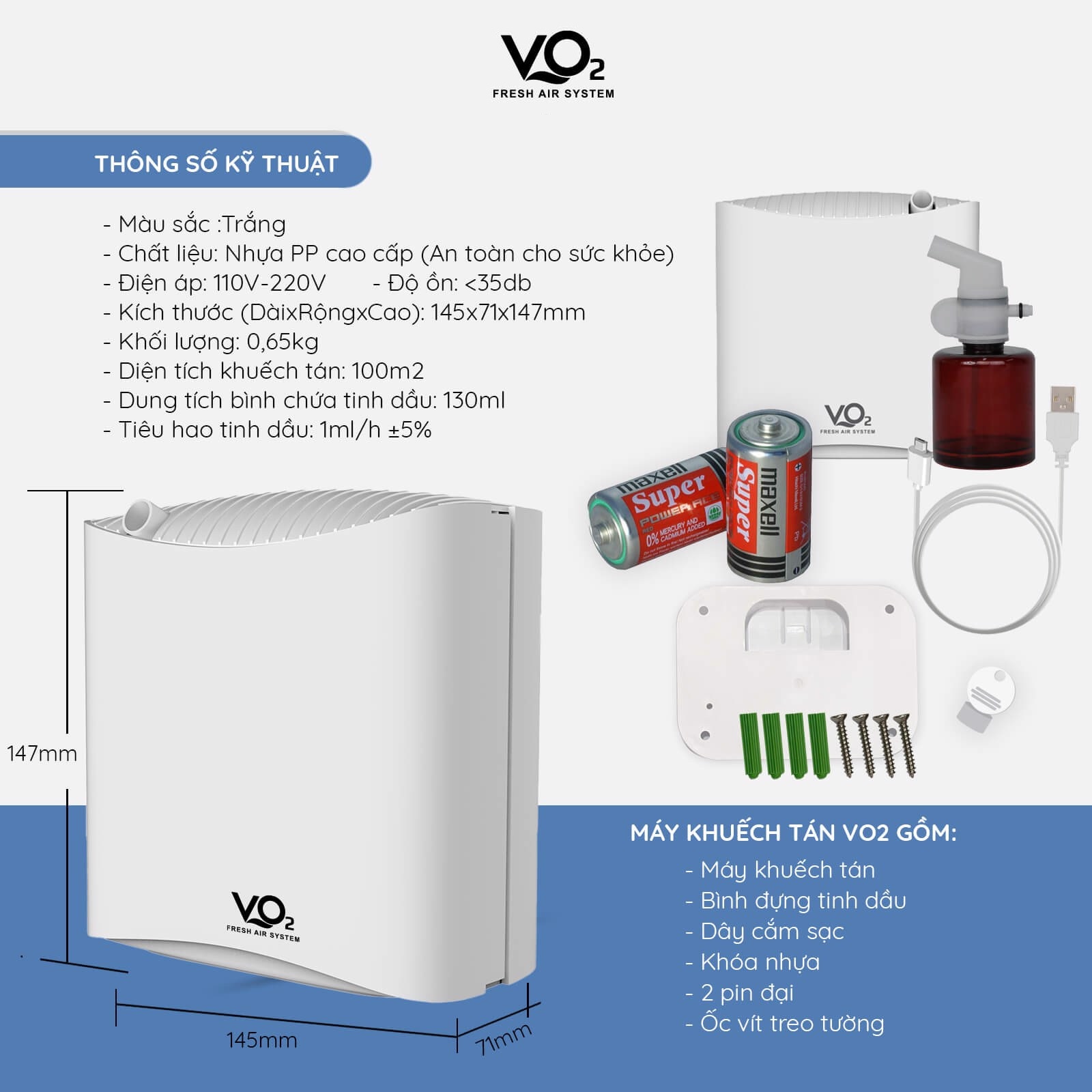 Máy xông tinh dầu chuyên dụng cho gia đình OILMART VO2 Smart Home Aroma Diffuser