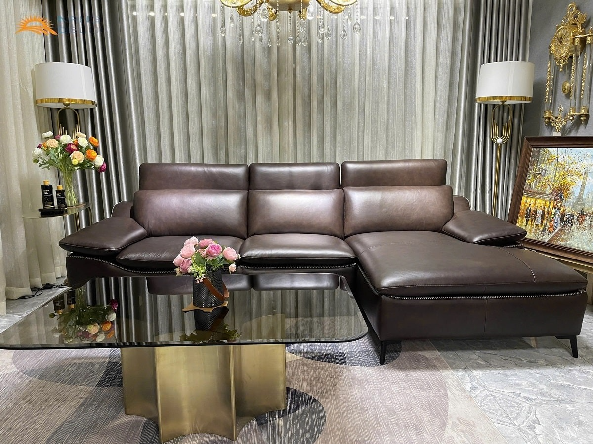 Sofa góc L 100% da bò Italy Juno sofa màu nâu – SFLCT08 2m7 x 1m6 hàng cao cấp chuẩn da bò nhập khẩu Ý