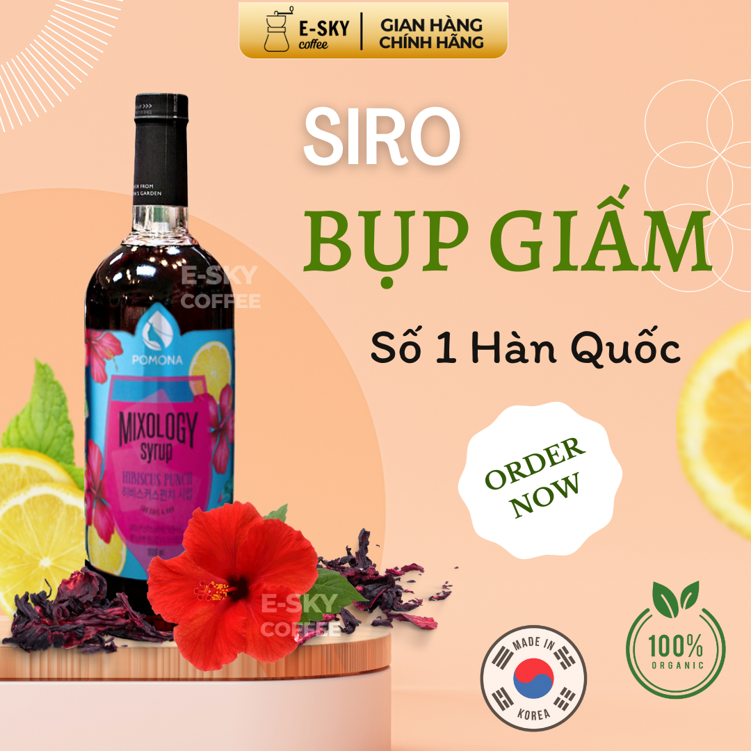 Siro Bụp Giấm Pomona Hibiscus Syrup Nguyên Liệu Pha Chế Hàn Quốc Chai Thủy Tinh 1 Lít