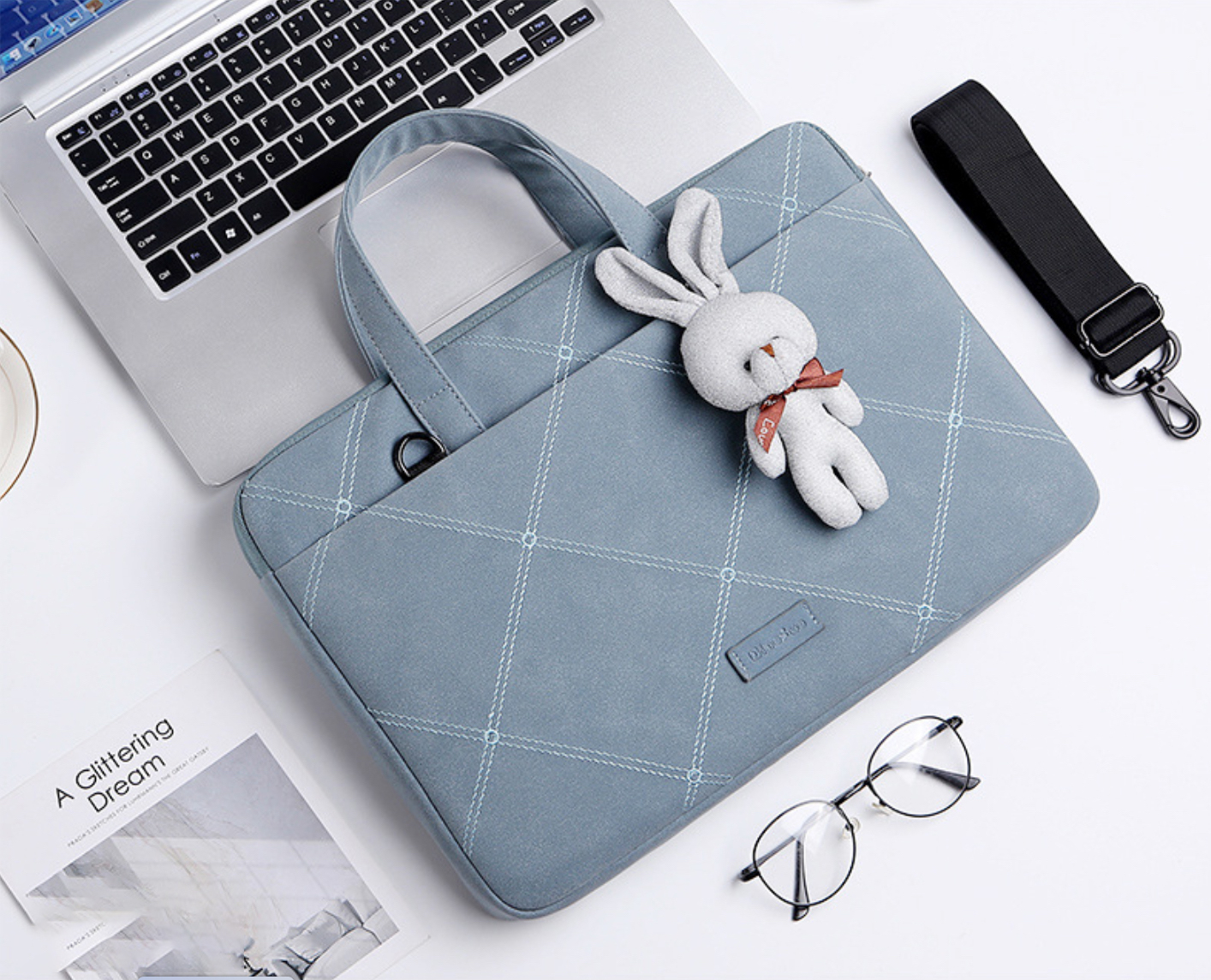 Túi chống sốc da cặp da chống sốc cho macbook, laptop, surface đeo chéo cute tặng kèm gấu bông